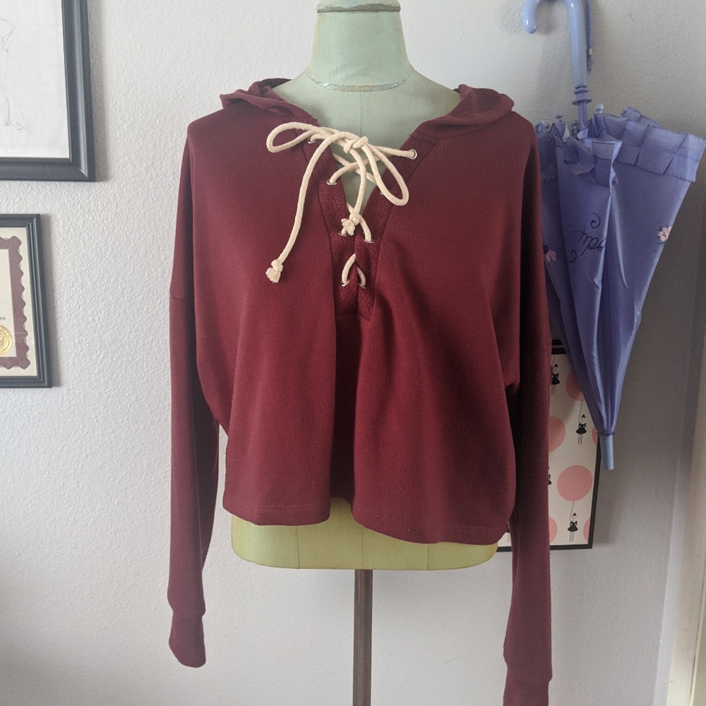 Cropped Burgundy Hoodie